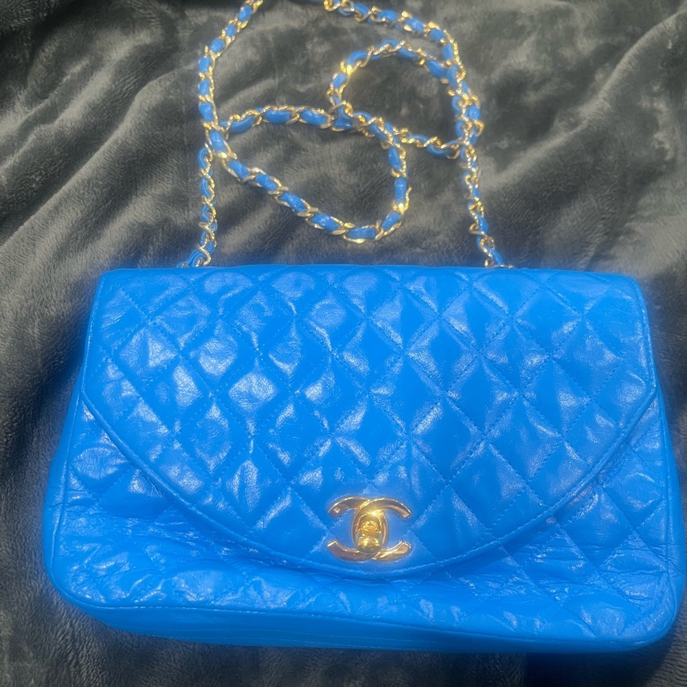 Chanel Blue Quilted Leather Chain Bag